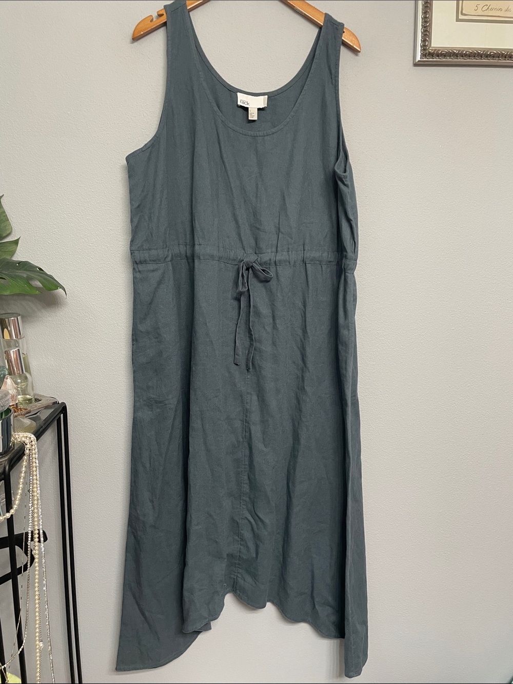 Nordstrom Sleeveless Slate Blue Linen Blend Drawstring Midi Dress L